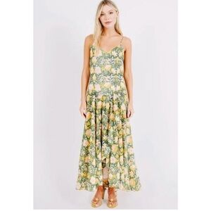 Mirth Singapore Camellia Bloom Floral Cotton Silk Maxi Dress size XS